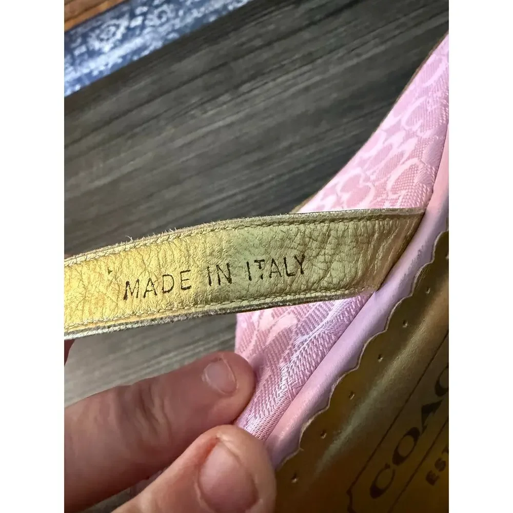 Y2K Coach Cathleen Pink Signature Jacquard Wedge Sandals Sz. 9